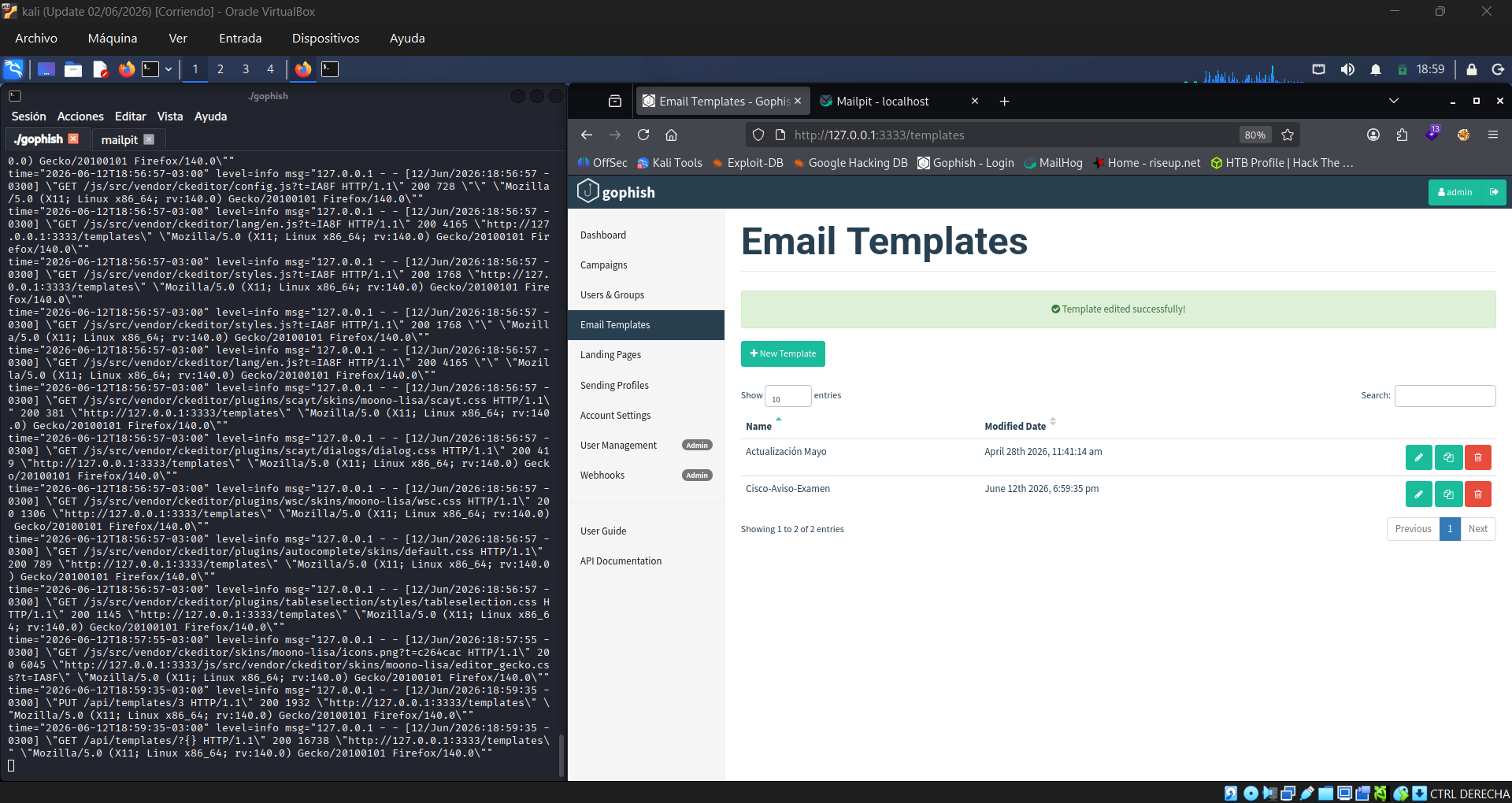 Editor de plantilla de email HTML en GoPhish